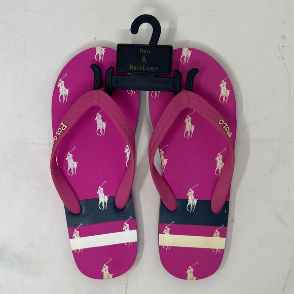 Polo Ralph Lauren Unisex Junior Flip Flop Pink/Ivory Pony Logo US Size 5 VTG NEW - Picture 11 of 14